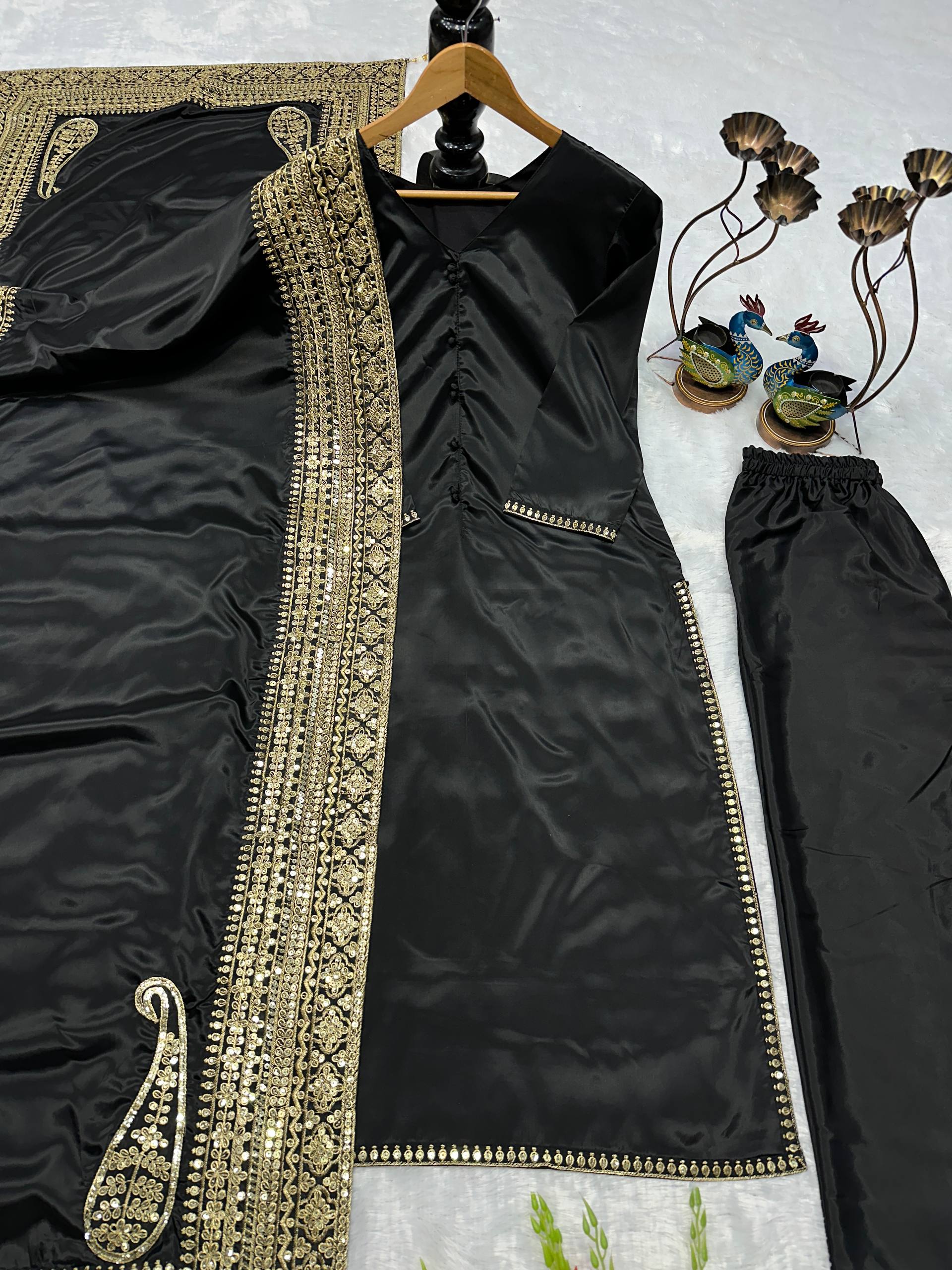 Regal Black & Bronze Embroidered Silhouette